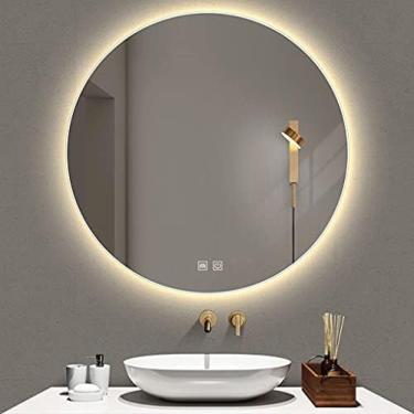 Imagem de Grande Espelho De Banheiro De Parede Com Luzes, Espelho Retroiluminado Por LED De Iluminação, Antiembaçante, HD, Penteadeira,Luz Quente 3000k,redondo 70 Cm (27,5 Pol.),Striking44