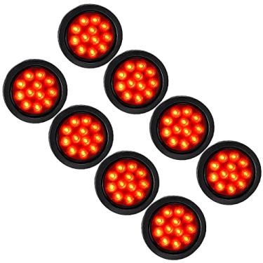 Imagem de Astra Depot Kit de plugue de fiação com tampa de borracha para trailer de caminhão redondo de 10 cm 8 peças (12 LED, lente fumê - luz vermelha)