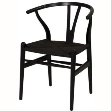 Imagem de Cadeira Wishbone Valentina Madeira Preta Assento em Rattan Preto