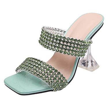 Imagem de Chinelo feminino de comércio exterior moda verão copo de vinho sapato feminino diamante quadrado sandália sem cadarço para mulheres, Verde, 38