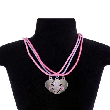Imagem de Kit 3 Colares Amizade Best Friend Amigas + Pingente Coração Moda Qualidade Premium Triplo