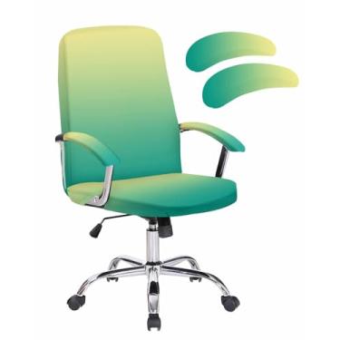 Imagem de Savannan Capa para cadeira de escritório, design ombré amarelo a verde gradiente, ajuste elástico, capa para cadeira de computador, capa removível para cadeira de escritório, 1 peça, grande com capa