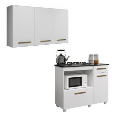 Imagem de Conjunto Armário Aéreo 3 Portas e Balcão para Cooktop 5 bocas 2 Portas Branco