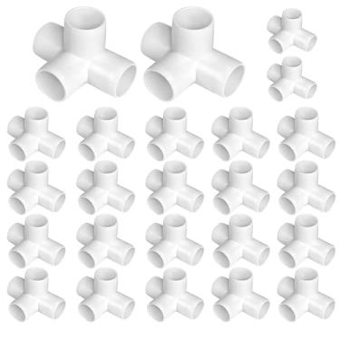 Imagem de Pacote com 24 tubos de encaixe de cotovelo de PVC de 4 vias, 3/10.2 cm, conectores de encaixe de canto de cotovelo de 4 vias para construção de móveis de PVC, tubo de galpão de estufa, junta de tubo
