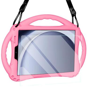 Imagem de TopEsct Capa infantil para Samsung Galaxy Tab A9 22.1 cm 2023 - Capa de silicone à prova de choque com protetor de tela e alça (rosa)