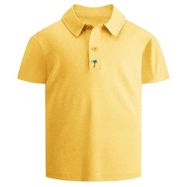 Imagem de WENTTUO Camisa polo masculina manga curta piqué uniforme escolar desempenho gola golfe camisetas macias idade 7-16, #1599 Amarelo, 13-14 Anos