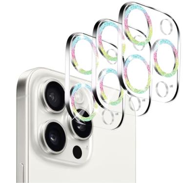 Imagem de 【Pacote com 3】 Protetor de lente de câmera de vidro temperado Dengduoduo para iPhone 15 Pro de 6,1 polegadas e para iPhone 15 Pro Max de 6,7 polegadas, glitter ultra HD, dureza 9H, antiarranhões,