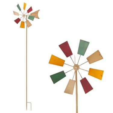 Imagem de Alpine Corporation KIY102MC Alpine Metal Windmill Stake-Kinetic Outdoor Yard Art Decor-Multicolor-12 Wind Spinners, 30,5 cm C x 33,5 cm L x 132 cm A, multicolorido