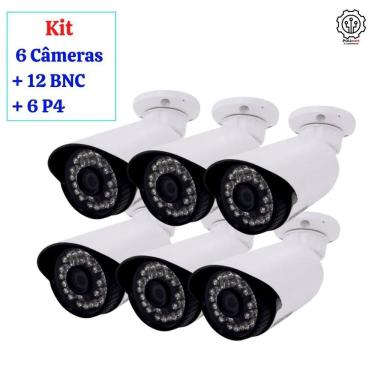 Imagem de Kit 6 câmeras ahd 2mp-3.6mm uso int/ext +conectores bnc e p4