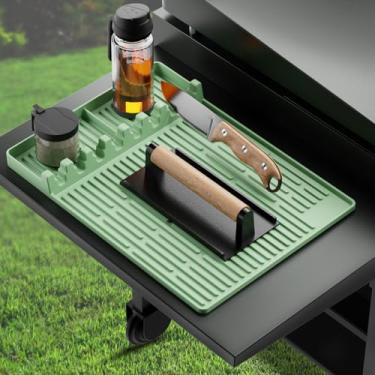 Imagem de visnfa Tapete de silicone para grelhar Blackstone, tapete de espátula resistente ao calor, descanso de ferramentas para churrasco, almofada de silicone para churrasco, acessórios de chapa de pedra