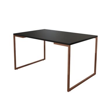 Imagem de Mesa de Jantar Industrial 6 Lugares Preta 140x90 Base Aço Cobre 