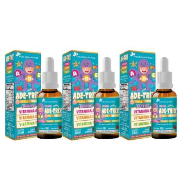 Imagem de 3x ADE-TRIX Kids Vitaminas A, D, E 30ml - Sabor Morango - Flora nativa do brasil-Unissex