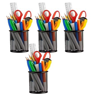 Imagem de Porta Lapis Telado Kit 4 Unidades Organizador Mesa de Escritorio Lapis Caneta Regua Treco Escrivaninha Home Office Trabalho Empresa Versatil Multiuso