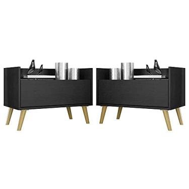 Imagem de Kit c/ 2 Mesas de Cabeceira 60 cm c/Pés Retrô Multimóveis Preta/natural