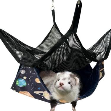 Imagem de FULUE Kit de acessórios para cama de resfriamento Ferret Rat Summer Hammock Ferret Guinea Pig Nation Cage para casa e esconderijos para furão de porquinho-da-índia (galáxia de verão)