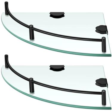 Imagem de 2 peças prateleira de chuveiro de canto de 2 camadas prateleira de canto de vidro de aço inoxidável montada na parede organizador de banheiro para armazenar garrafa, gel de chuveiro, escova de xampu, 24 cm (preto)