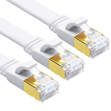 Imagem de Cabo Ethernet CAT 8, pacote com 3, 4,5 m, cabo de rede plano SFTP de alta velocidade 40Gbps 2000MHz, mais rápido do que CAT7/CAT6/CAT5e, cabo LAN de Internet com RJ45 banhado a ouro para jogos,