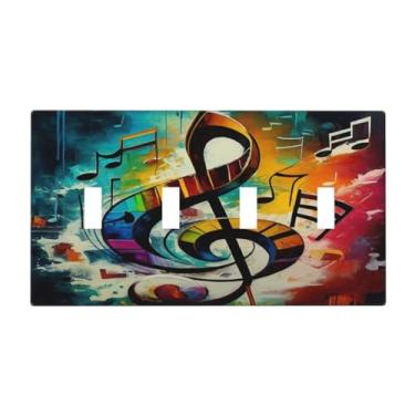 Imagem de Sghxwp Notas musicais coloridas em um fundo colorido arco-íris capas de interruptor de luz com interruptor de interruptor quádruplo placa de parede decorativa placa elétrica para decoração de casa de