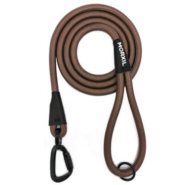 Imagem de MORXIL Coleira de corda, guia de cachorro resistente de 1,8 m com mosquetão de travamento automático de alumínio de aviação, nylon forte para cães pequenos, médios e grandes (marrom, 1,8 m)