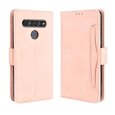 Imagem de Capa com compartimento para cartão para LG K41S, capa flip carteira de couro para LG K41S, capa magnética retrô para celular, capa carteira de telefone com compartimentos para cartões
