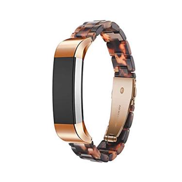 Imagem de Pulseira de resina Ayeger compatível com Fitbit Alta/Alta HR, acessório de resina masculino, pulseira com fivela de ouro rosa para Fitbit Alta/Alta HR Smart Watch Fitness, Tortoise