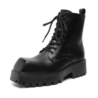 Imagem de MANLADUO Bota masculina impermeável de cano alto com sola grossa com zíper e bico quadrado, Preto, 42