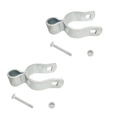 Imagem de Pacote com 2 dobradiças de poste de cerca de elos de corrente para poste / tubo de diâmetro externo de 3,8 cm, dobradiça fêmea de aço galvanizado prensado - porca/parafuso incluído para dobradiça