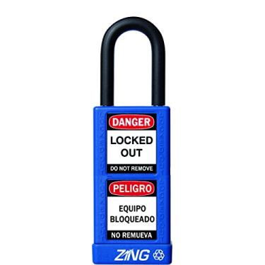 Imagem de ZING 7073 Cadeado de segurança RecycLock, com chave igual, manilha de 3,8 cm, corpo longo de 7,6 cm, azul