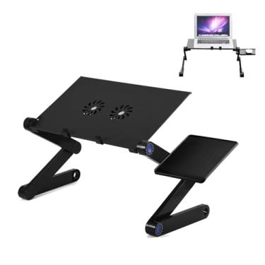 Imagem de Suporte ajustável para laptop para cama, mesa de laptop dobrável, mesa de computador, mesa de colo ajustável com 2 ventiladores de resfriamento e bandeja de mouse, pés rotativos de 360° (preto)
