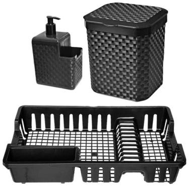 Imagem de Kit Organizador Pia Escorredor Louças Lixeira 5 Litros Porta Detergent