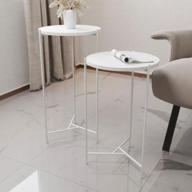 Imagem de Mesa Lateral Redonda Áquila Branca Tampo Branco - IRON WOOD