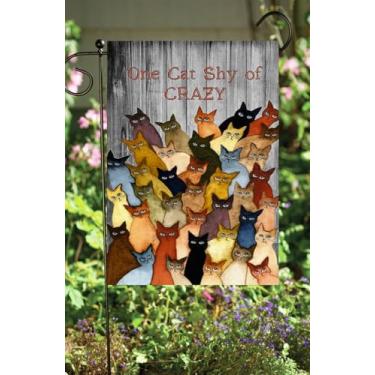 Imagem de Bandeira One Cat Shy of Crazy Garden #G1110 12x18 - Dupla face - Alta qualidade