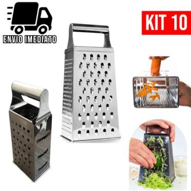 Imagem de Kit 10 Ralador de Legumes e Queijo Fatiador Aço Inox Quatro Faces Mult