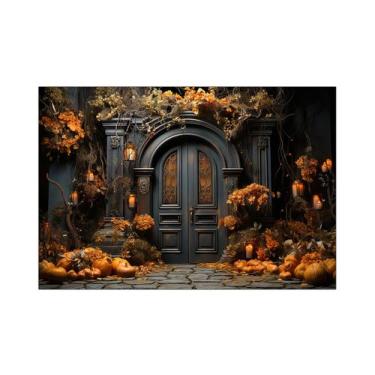 Imagem de Fundo Fotográfico 2,20 x 1,50 - Halloween Folhas de Outono e Abóboras 