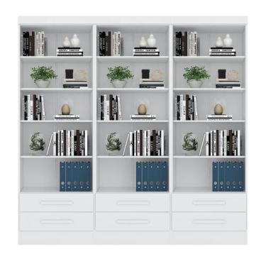 Imagem de Livreiro Multiuso com 2 Gavetas Branco Kit com 3 - FdECOR - Qmovi