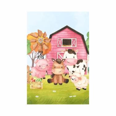 Imagem de Painel Festa Vertical em Tecido Casadinho Fazendinha Aquarela Celeiro 