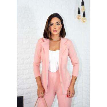 Imagem de Blazer Luxo Feminino Alongado Moda Fashion, Rosa bebe