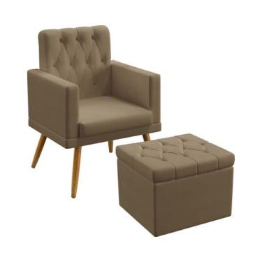 Imagem de Poltrona Almofadada Vega Com Rodapé E Capitonê Com Puff Quasar Sued Ca