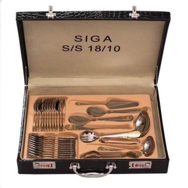 Imagem de Faqueiro Inox Luxo 84 Peças Dourado Com Maleta - Nakazaki, Aço inoxidá