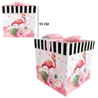Imagem de Caixa Embalagem Para Presente De Papel 15cm Laço - Inter, Flamingo Ros