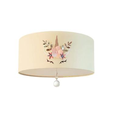 Imagem de Luminária Plafon Infantil Unicórnio Cúpula Crú 30x15 2E27 - Tom Luz