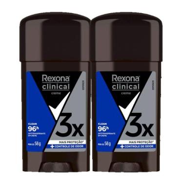 Imagem de Kit 2 Desodorante Antitraspirante Rexona Clinical Creme Clean 96h com 