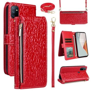 Imagem de Furiet Capa carteira de luxo para OnePlus Nord N100 com alça de pulso alça de ombro bolsa com zíper padrão plissado brilhante suporte para cartão capa para telefone para One Plus N 100 4G 1 Plus 1