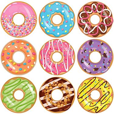 Imagem de 45 peças de recortes de donuts, Donut Time Party Cutouts Donuts Confetes Decorações com pontos de cola para quadro de avisos Sala de aula para chá de bebê Artigos para festa de aniversário de donuts, 13 x 13 cm