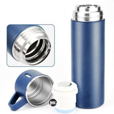 Imagem de Kit Garrafa Térmica Inox 500ml Com 3 Xícaras Camping Viagem Café - Imp