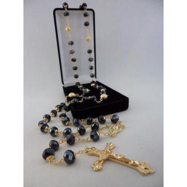 Imagem de Terço cristal aust. preto furta cor 8x6mm - p.n. dourado - folh. ouro 