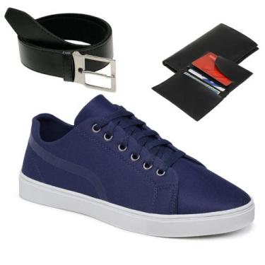 Imagem de Sapatênis Masculino Casual Super Confortável Sola Reta + Cinto e Carte