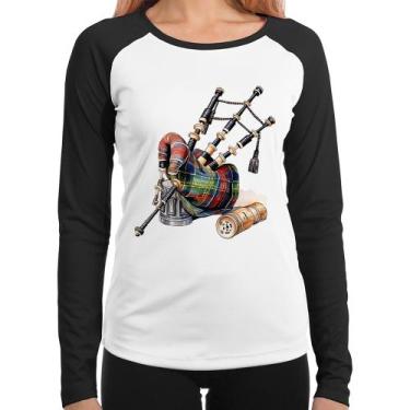 Imagem de Baby Look Raglan Gaita de Foles Manga Longa - Foca na Moda, Branco, Pr