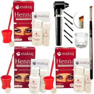Imagem de Kit 3 Henna Sobrancelha Makiaj CLARO, MÉDIO E ESCURO Mixer preto Dappe