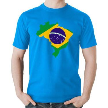 Imagem de Camiseta Algodão Bandeira Brasil Mapa - Foca na Moda, Azul, GG